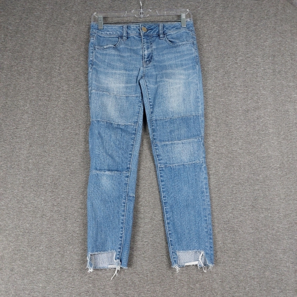 AMERICAN EAGLE OUTFITTERS JEANS WOMEN BLUE JEGGING ANKLE PATCHWORK DENIM PANT 4S